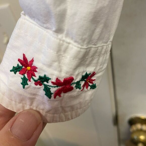 Casey and Max Christmas Button Front Top with Embroidered Poinsettias Size M - Picture 3 of 5